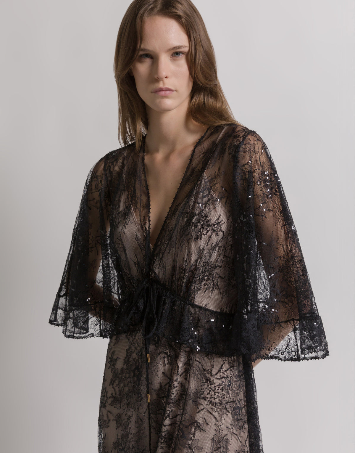 Robe de soirée en dentelle avec paillettes - Black