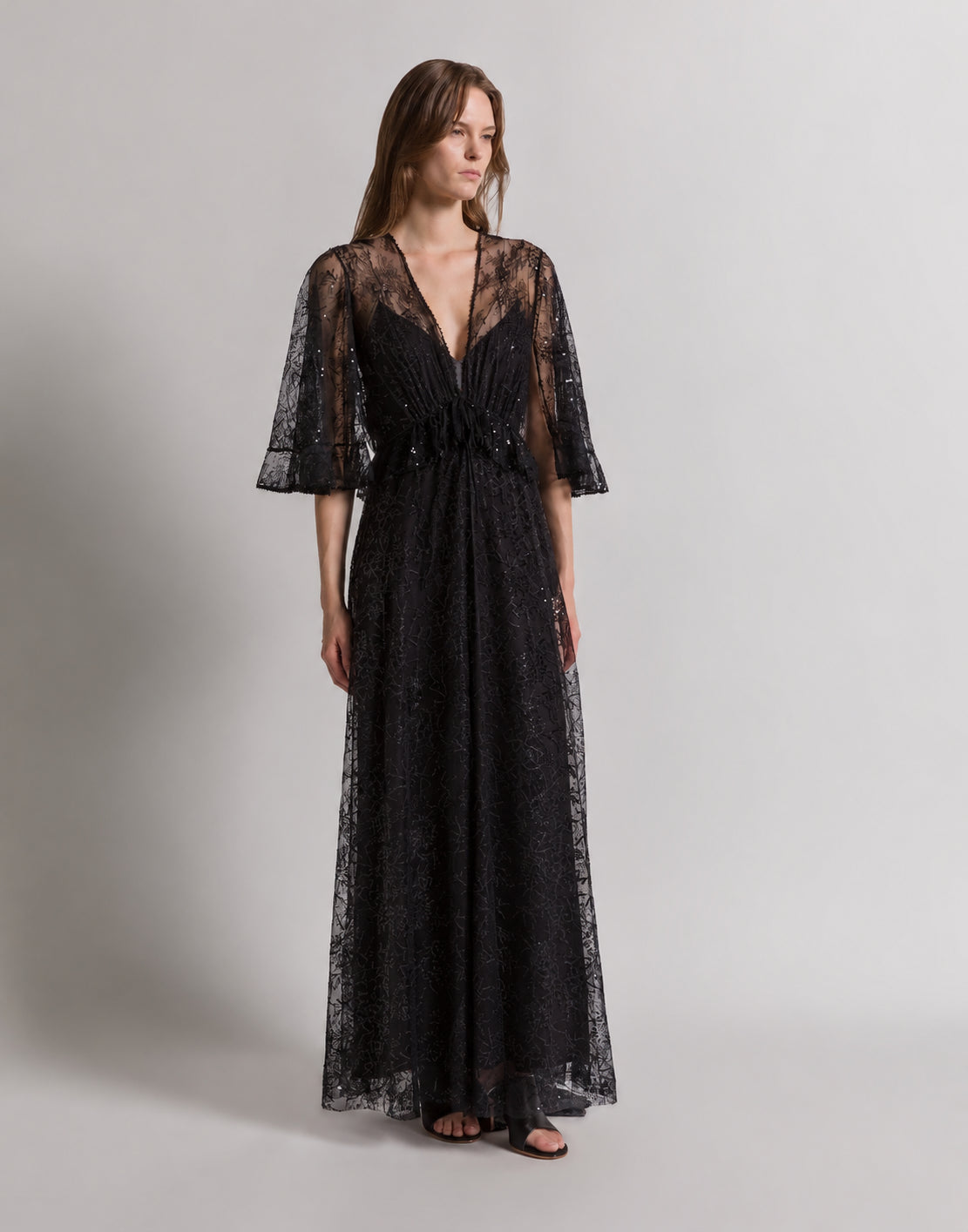 Robe de soirée en dentelle avec paillettes - Black