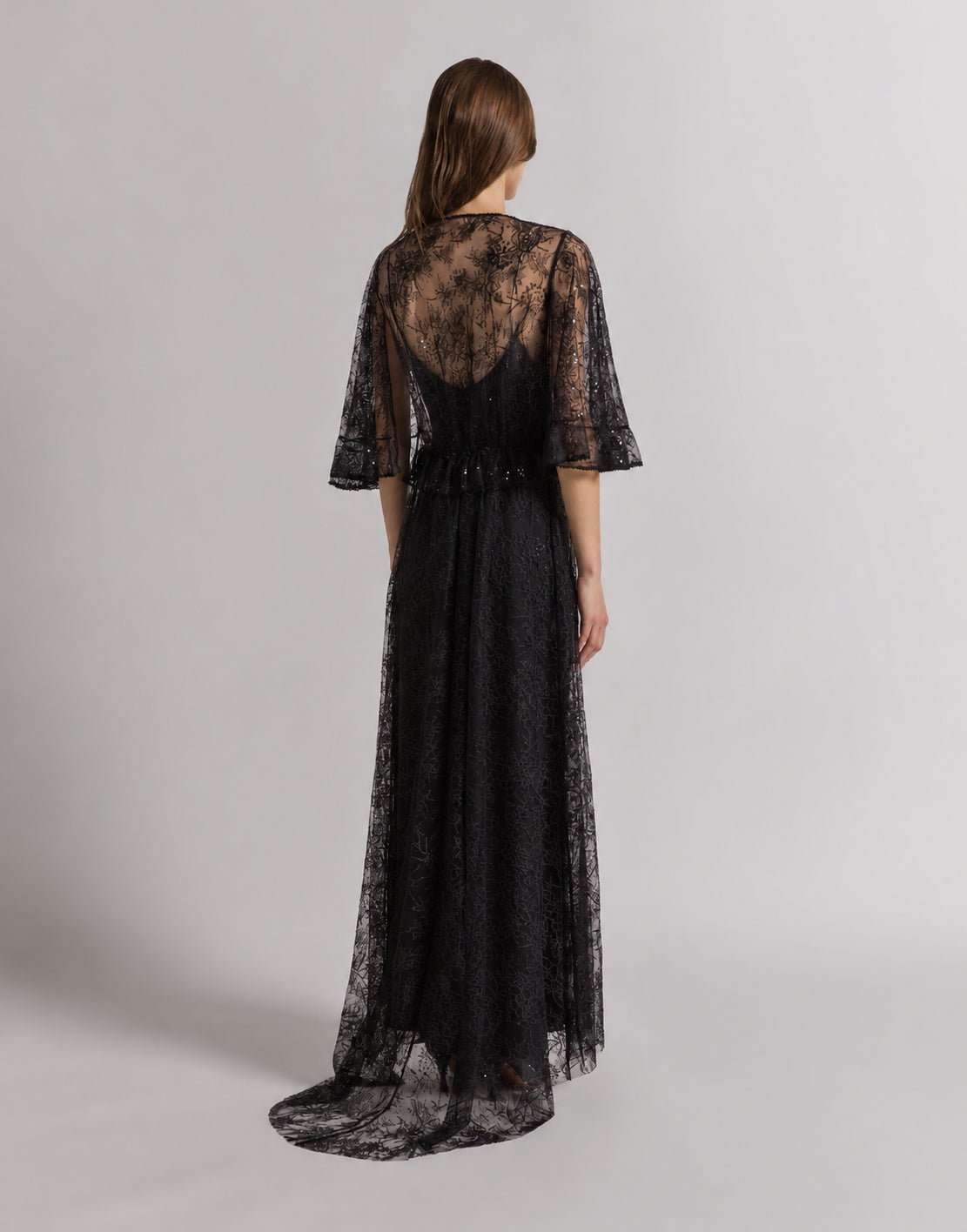 Robe de soirée en dentelle avec paillettes - Black