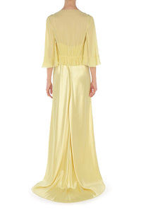 Robe longue en satin brillant avec cape  - Yellow