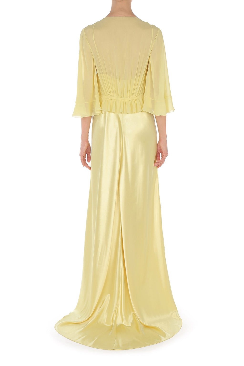 Robe longue en satin brillant avec cape  - Yellow