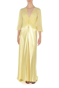 Robe longue en satin brillant avec cape  - Yellow