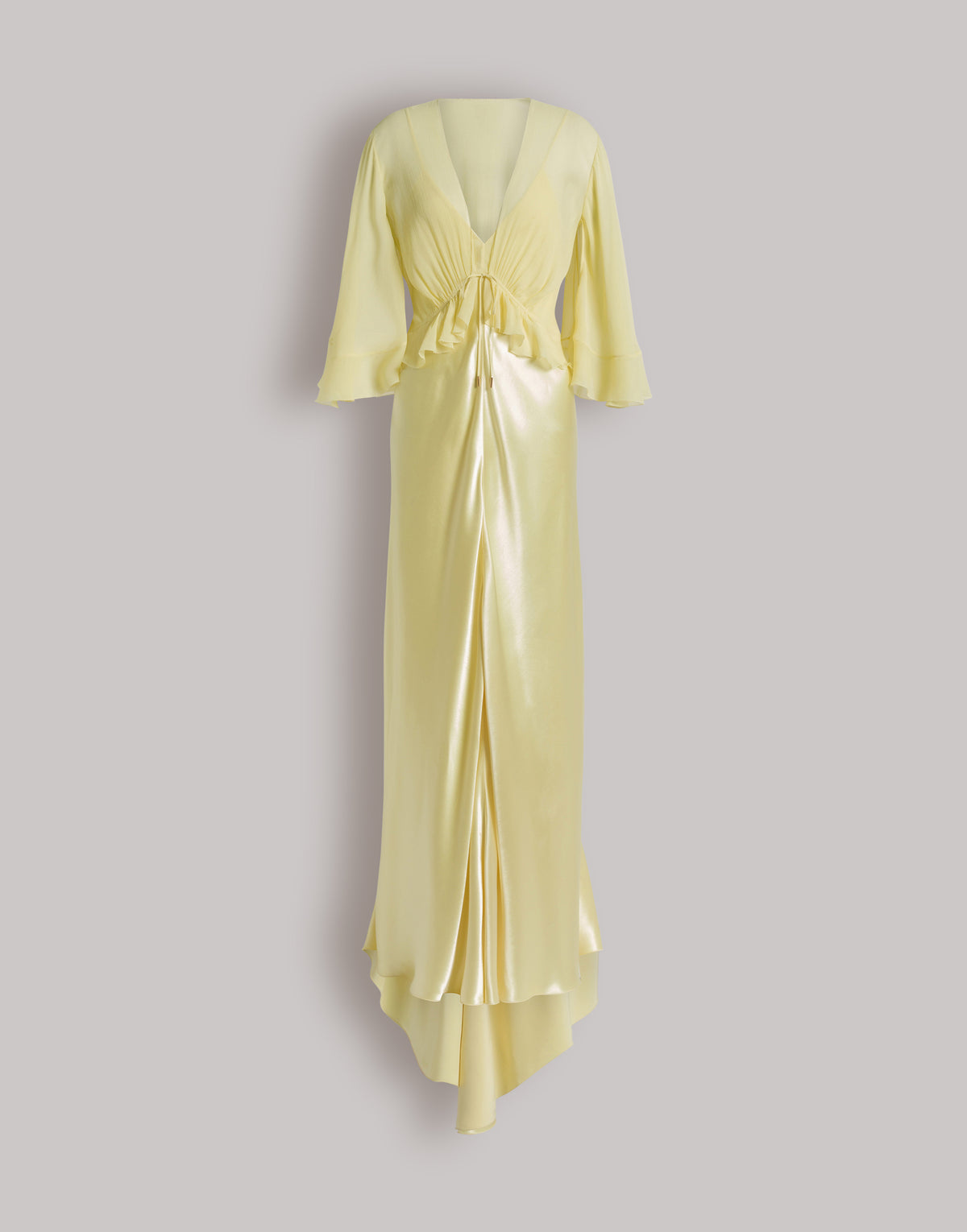 Robe longue en satin brillant avec cape  - Yellow