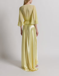 Robe longue en satin brillant avec cape  - Yellow
