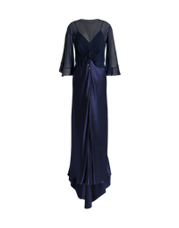 Robe longue en satin brillant avec cape  - Blue