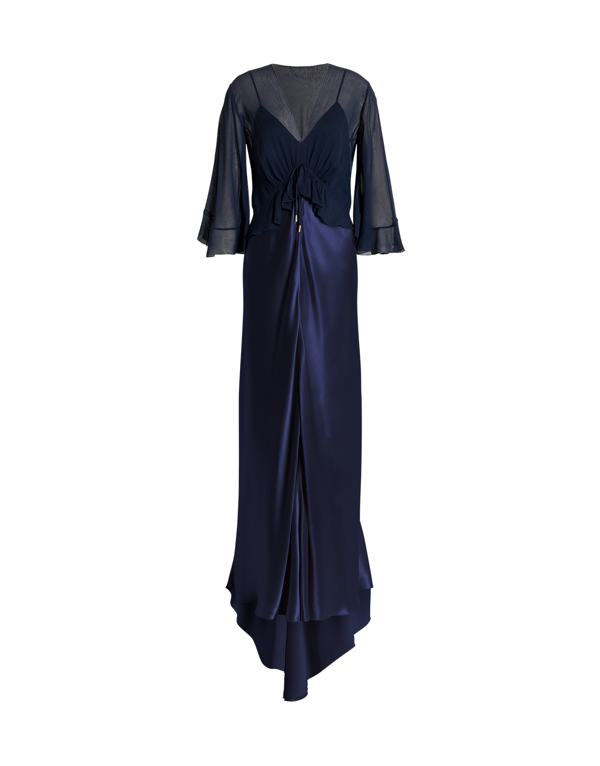 Robe longue en satin brillant avec cape  - Blue