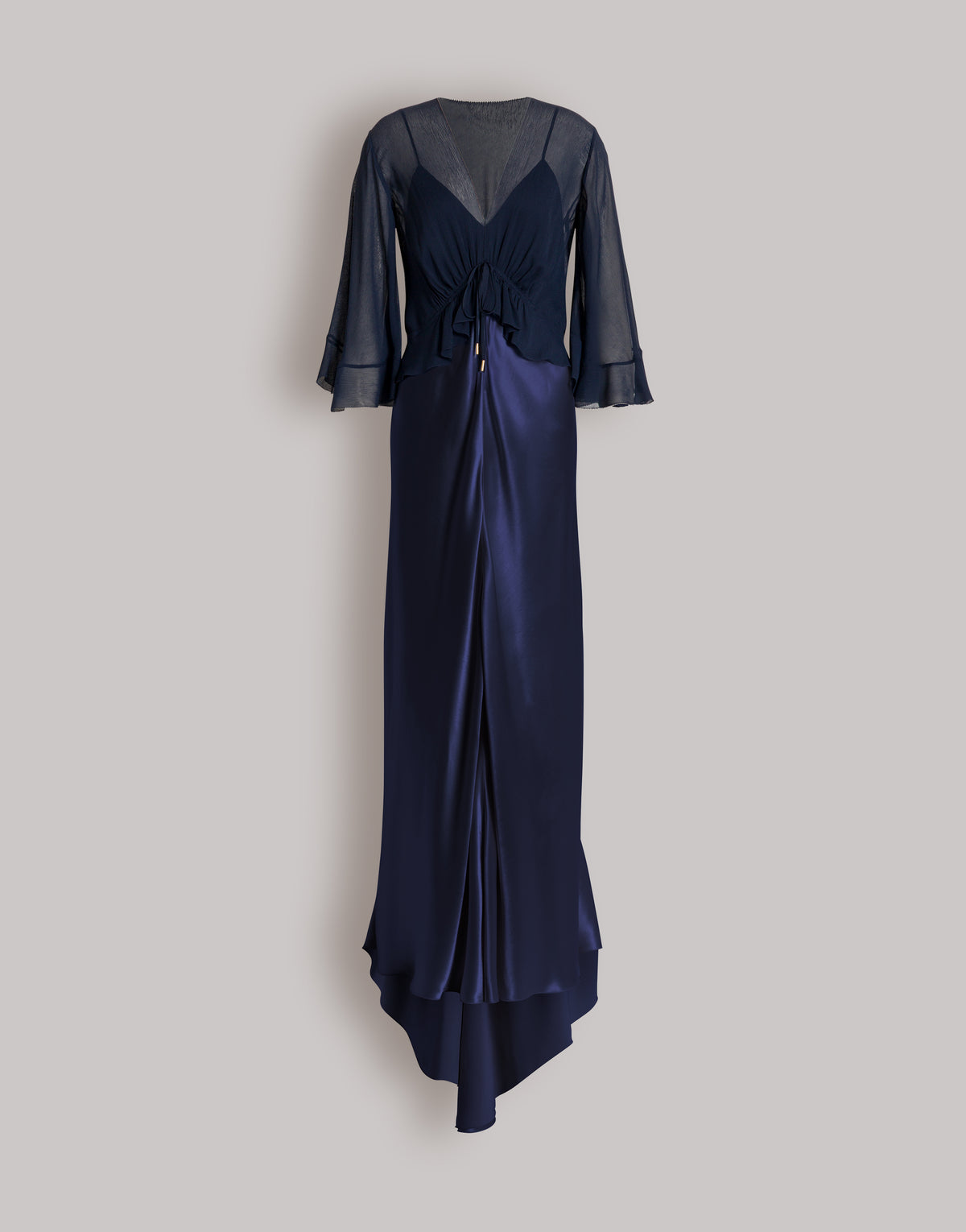 Robe longue en satin brillant avec cape  - Blue