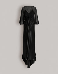 Robe longue en satin brillant avec cape  - Black