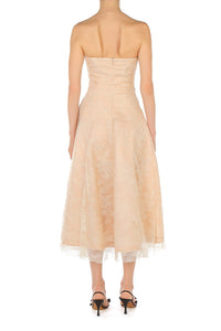 Robe Midi Bustier en Dentelle - Beige
