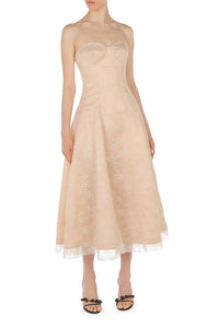 Robe Midi Bustier en Dentelle - Beige