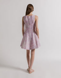 Robe en organza de soie à imprimé floral - Pink