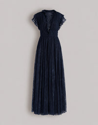Robe de soirée en dentelle plissée - Blue