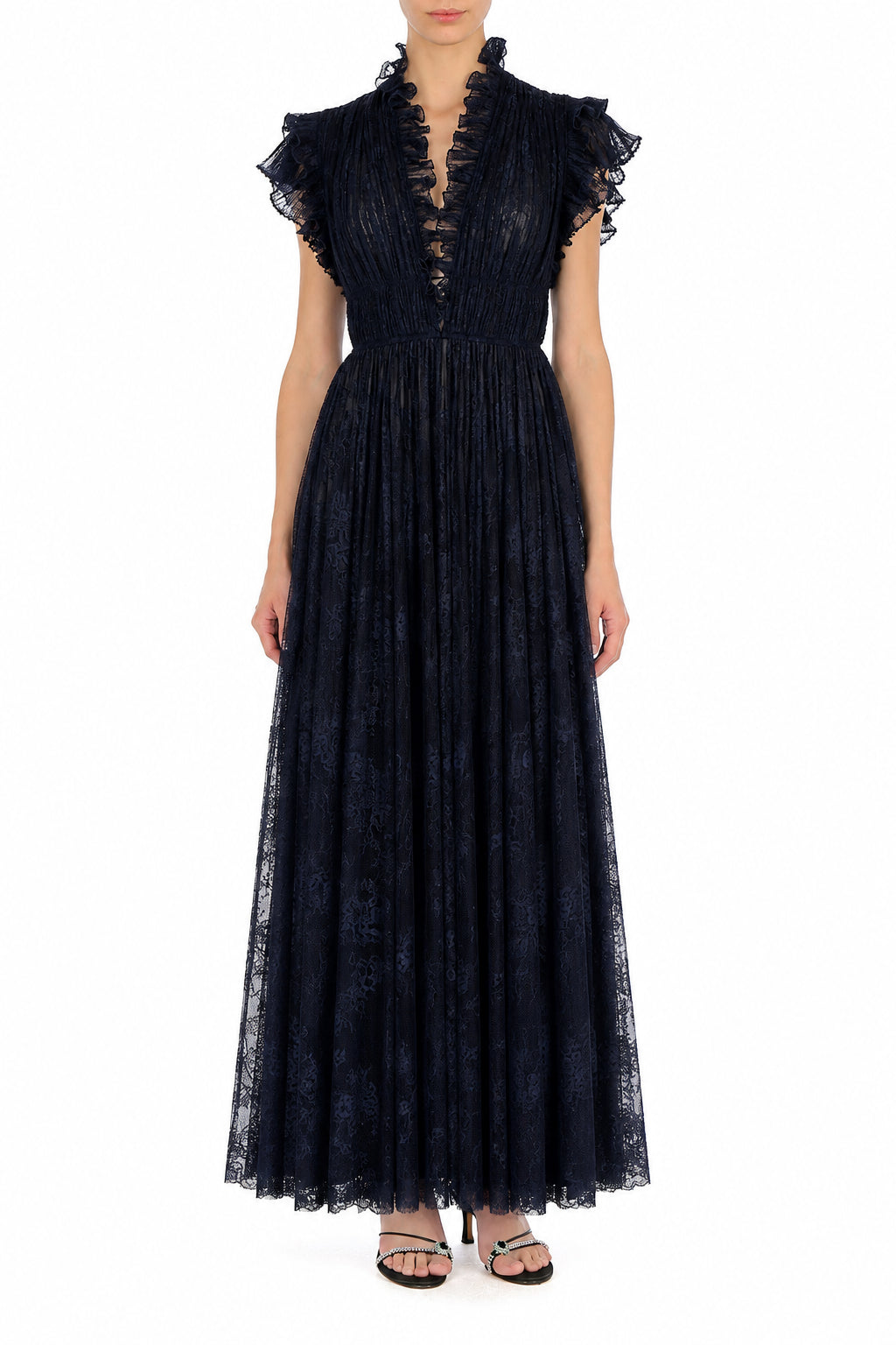 Robe de soirée en dentelle plissée - Blue