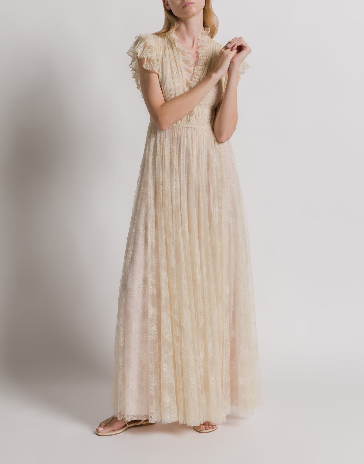 Robe de soirée en dentelle plissée - Ivory