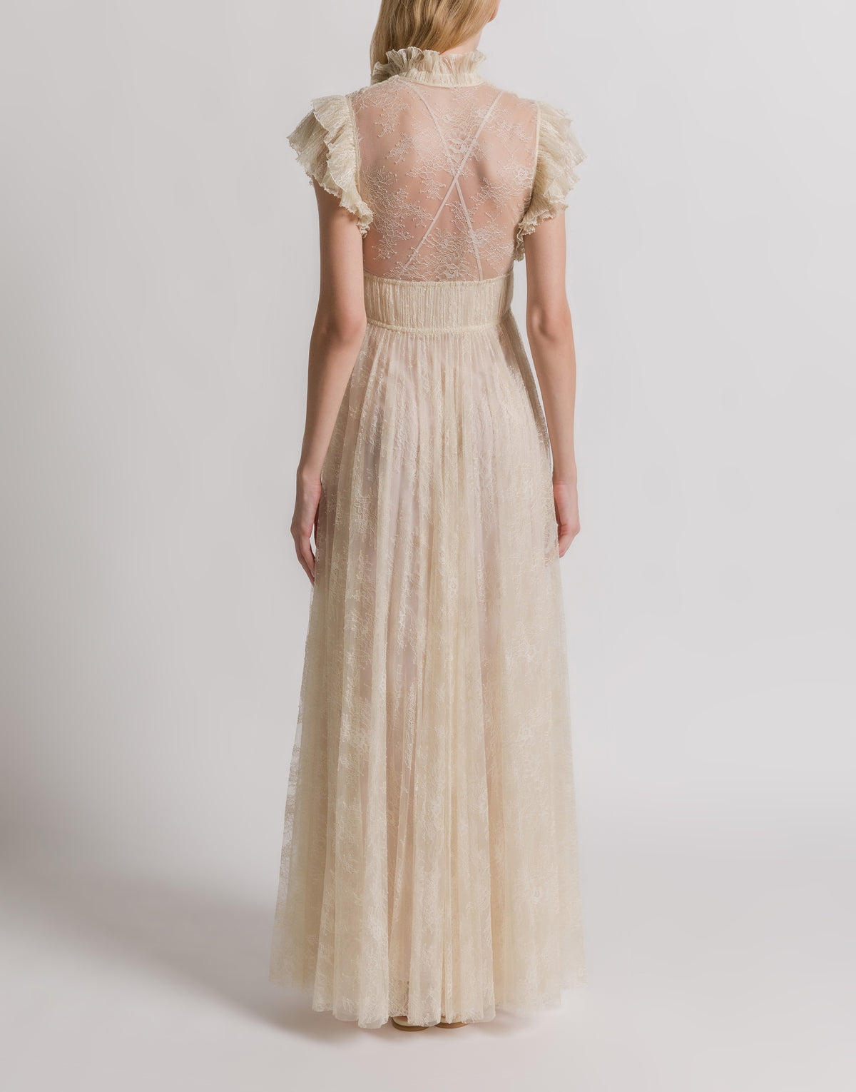 Robe de soirée en dentelle plissée - Ivory