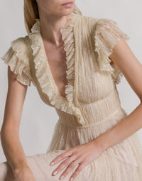 Robe de soirée en dentelle plissée - Ivory