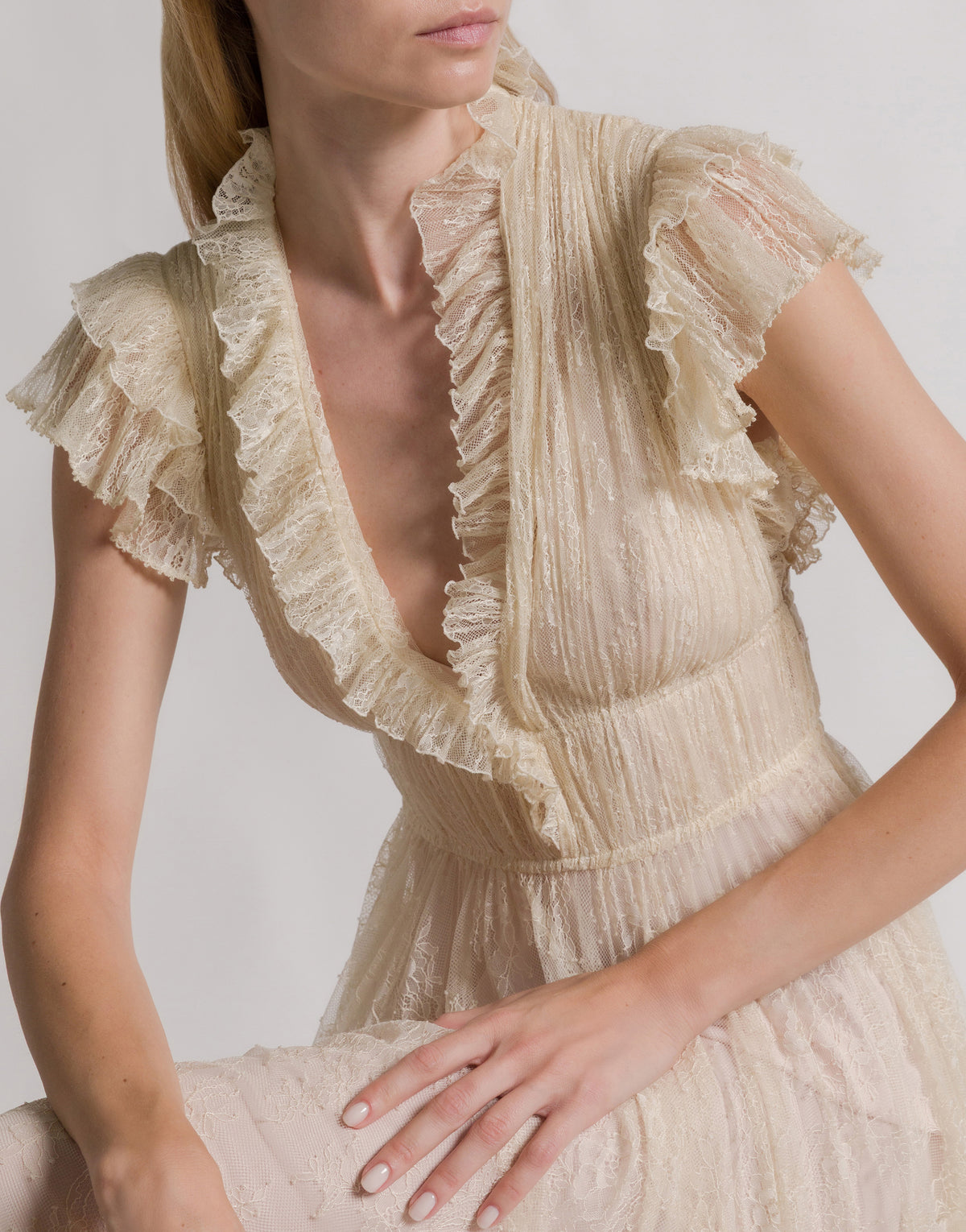 Robe de soirée en dentelle plissée - Ivory