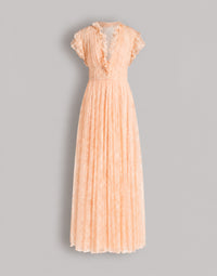 Robe de soirée en dentelle plissée - Beige