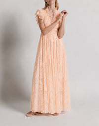 Robe de soirée en dentelle plissée - Beige