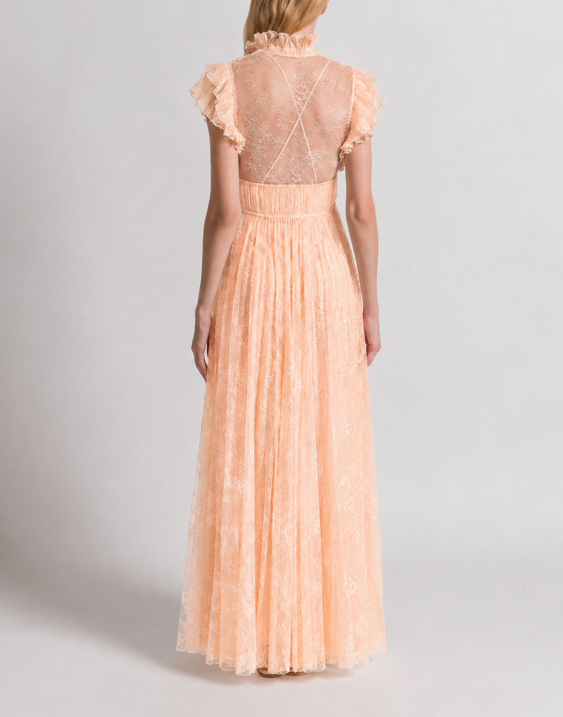 Robe de soirée en dentelle plissée - Beige