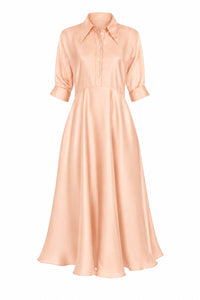 Robe Midi Chemise Satinée - Beige