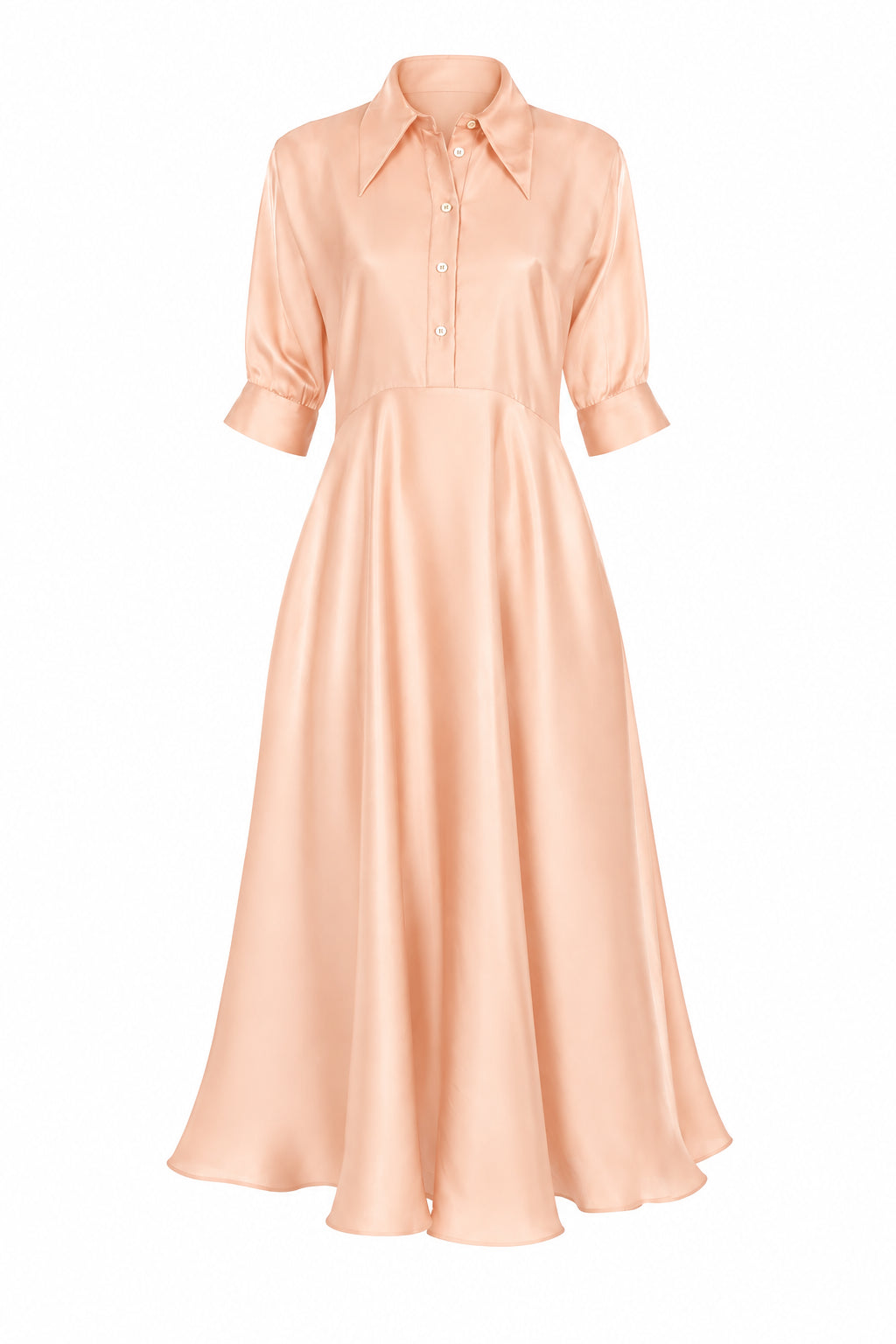 Robe Midi Chemise Satinée - Beige