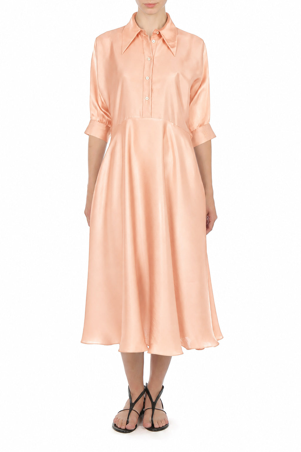 Robe Midi Chemise Satinée - Beige