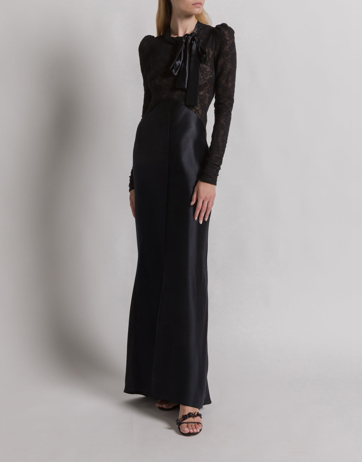 Robe de soirée en satin et dentelle - Black