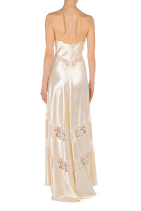 Robe en satin avec empiècements en dentelle - White