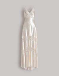 Robe en satin avec empiècements en dentelle - White