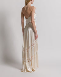 Robe en satin avec empiècements en dentelle - White