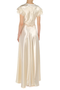 Robe en satin avec manches en dentelle - White