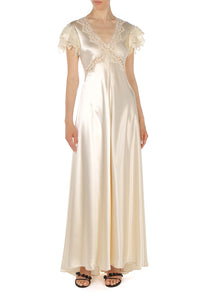 Robe en satin avec manches en dentelle - White