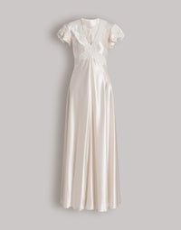 Robe en satin avec manches en dentelle - White