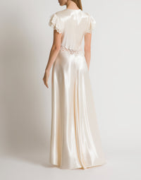 Robe en satin avec manches en dentelle - White