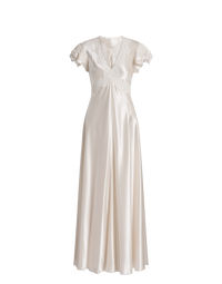 Robe en satin avec manches en dentelle - White