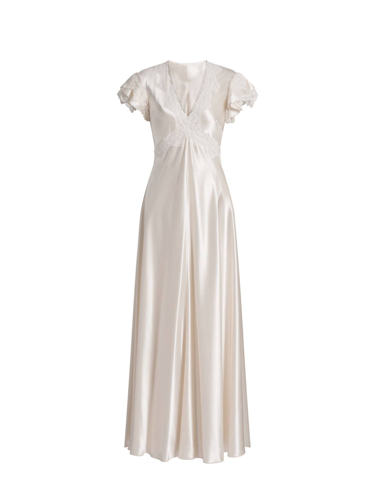 Robe en satin avec manches en dentelle - White