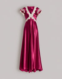 Robe en satin avec manches en dentelle - Purple