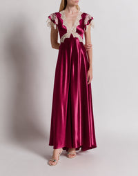 Robe en satin avec manches en dentelle - Purple