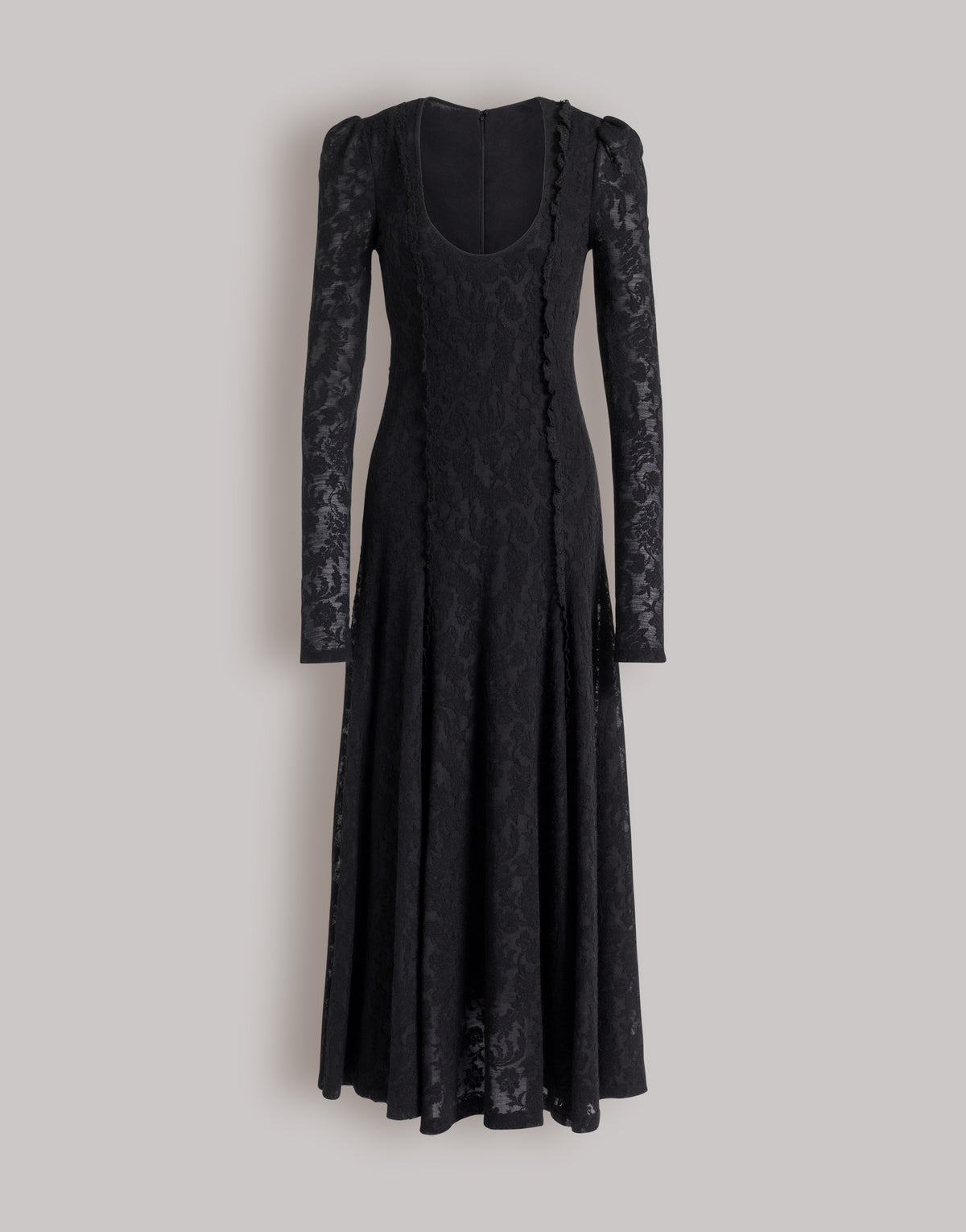 Robe en dentelle de laine à manches longues - Black