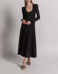 Robe en dentelle de laine à manches longues - Black