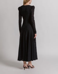 Robe en dentelle de laine à manches longues - Black