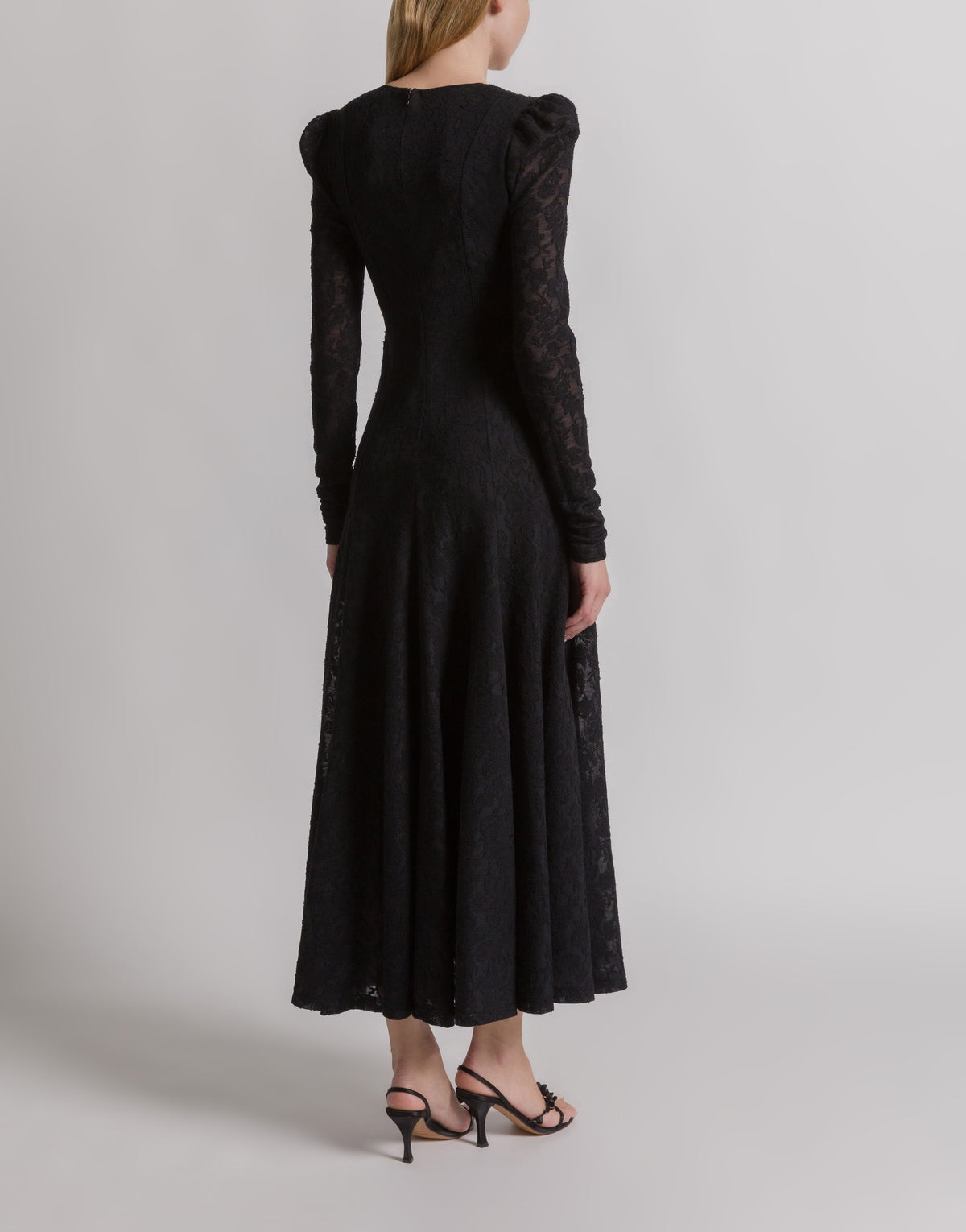 Robe en dentelle de laine à manches longues - Black
