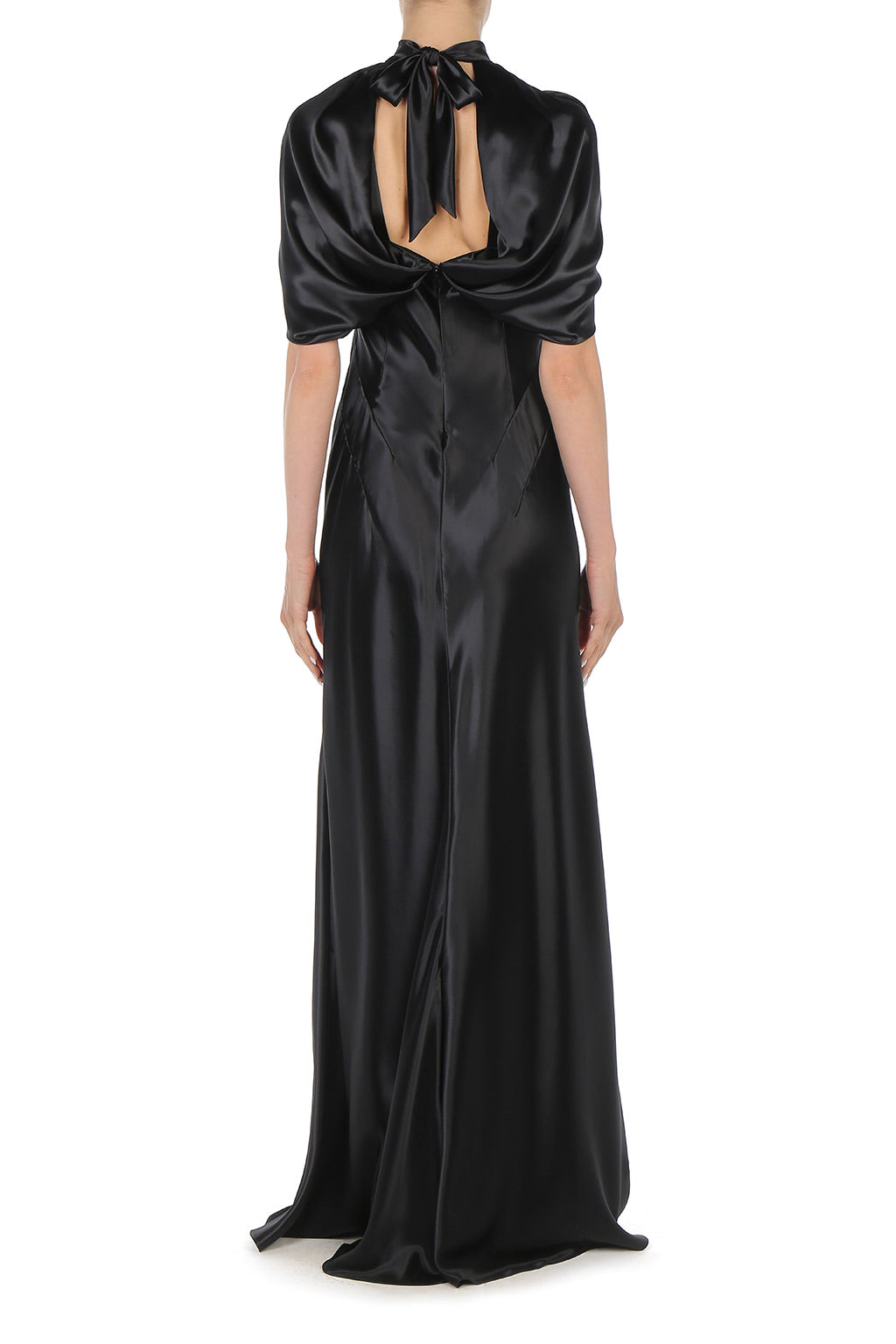 Robe de soirée en satin avec manches cape - Black