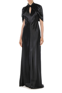 Robe de soirée en satin avec manches cape - Black