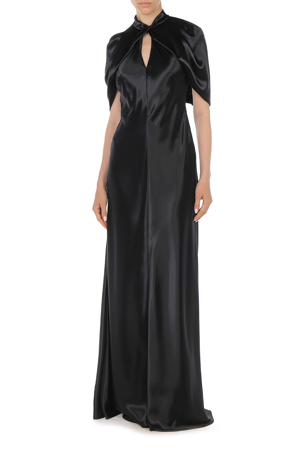 Robe de soirée en satin avec manches cape - Black