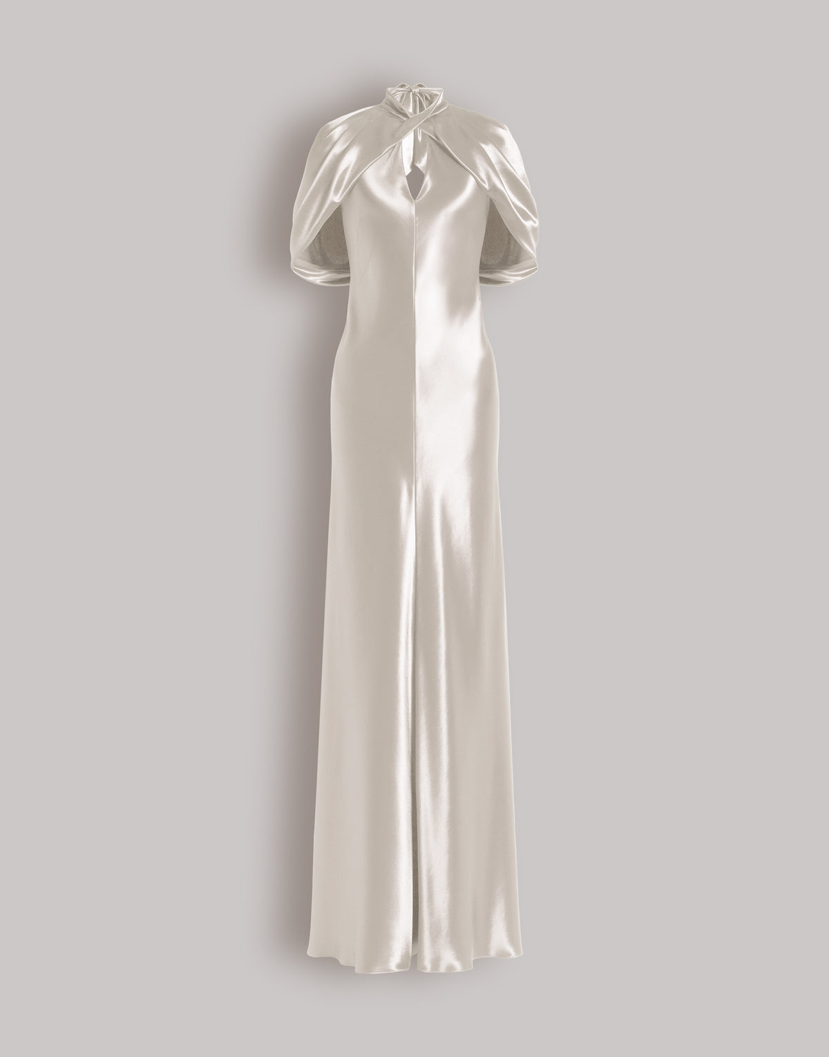 Robe de soirée en satin avec manches cape - White