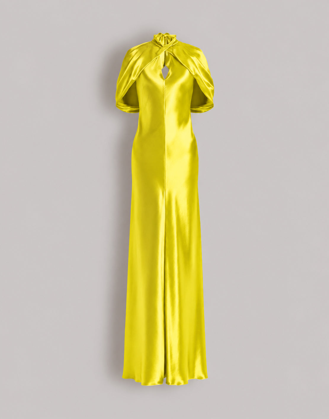 Robe de soirée en satin avec manches cape - Yellow