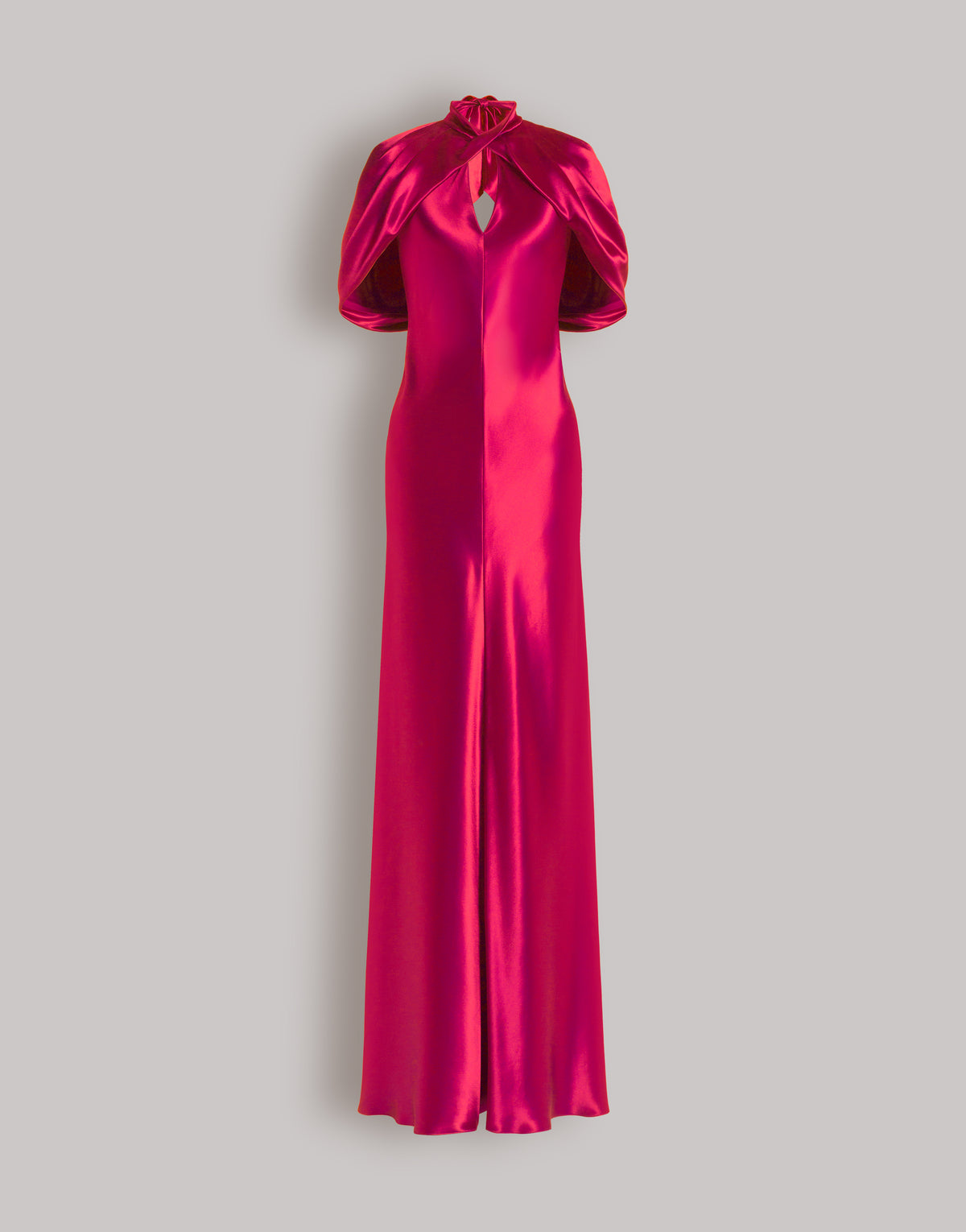 Robe de soirée en satin avec manches cape - Pink