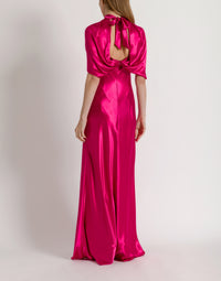Robe de soirée en satin avec manches cape - Pink